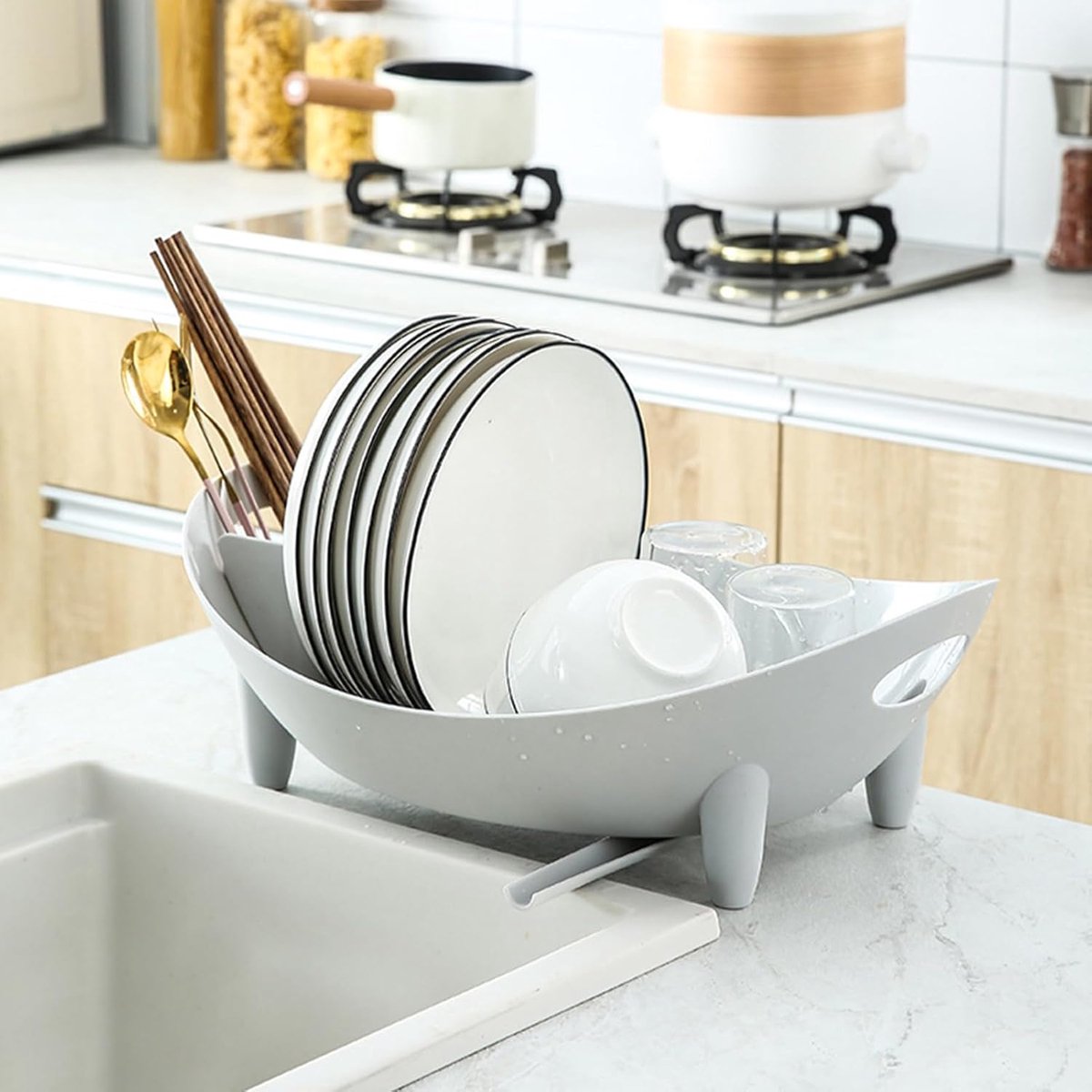 Keuken Droogrek - Aanrecht Organizer - Afwas Drogen - Met Bestekhouder - 39.5 cm Lengte