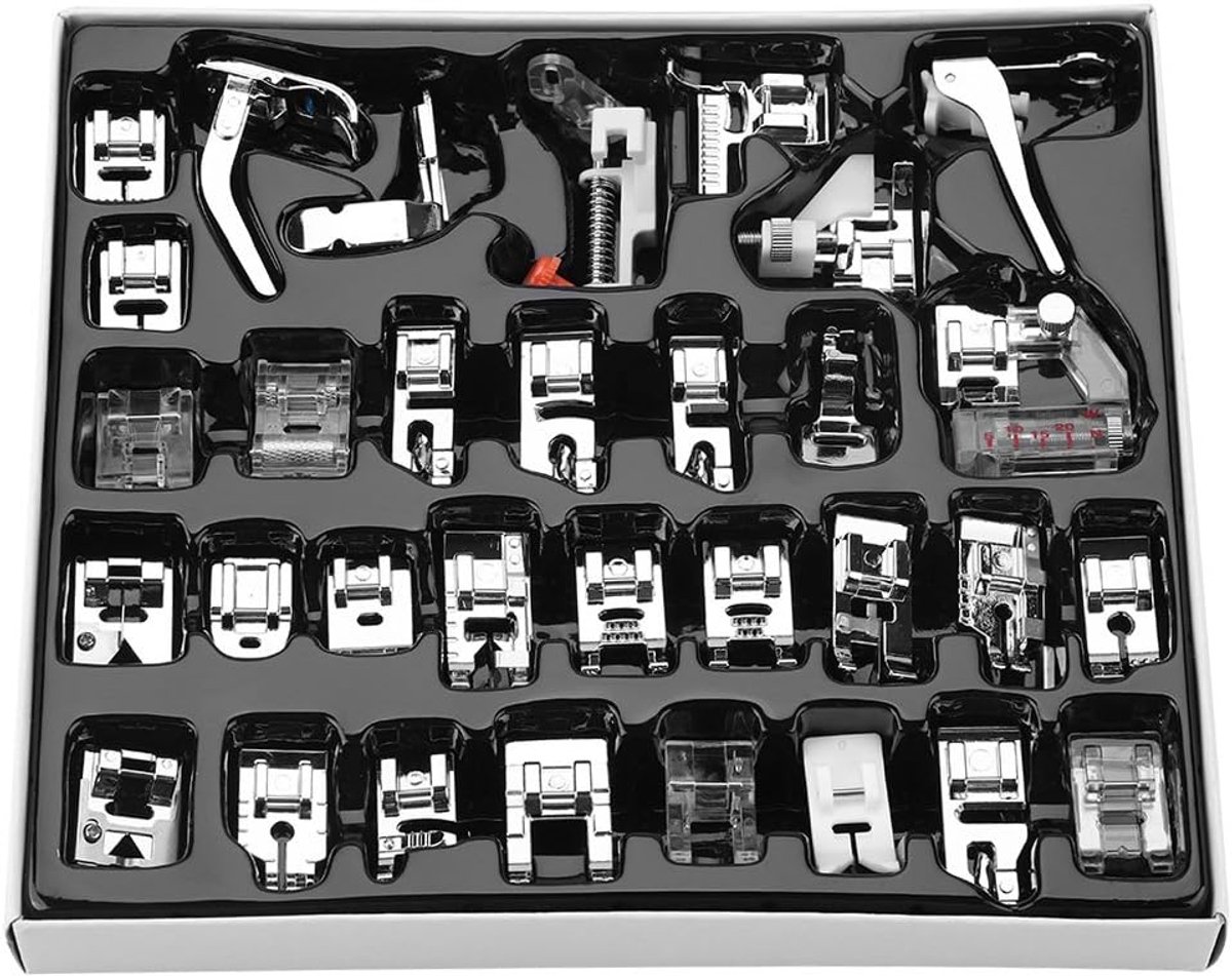 Naaimachine Voeten Set - Naaivoetjes Accessoires - Creatief Naaien - 32 Delige Set - Standaard Maat - Zilver