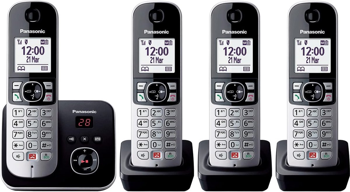 Draadloze Telefoon - Huistelefoon - Thuisgebruik - Oproepblokkering - 4 handsets - Zwart Zilver