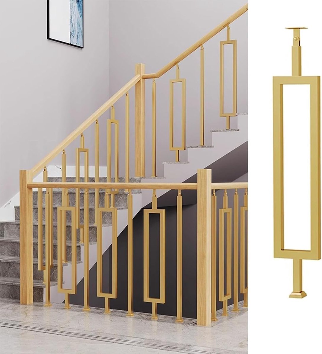 Metalen Trap Rail - Trapleuning Buiten - Traprenovatie Binnen - Roestbestendig Ontwerp - 95 cm Lengte - Goud