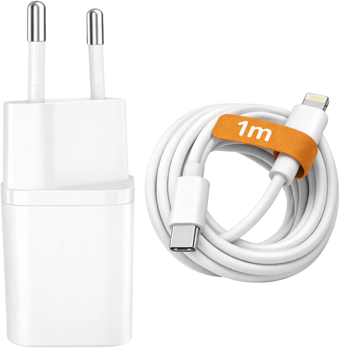 USB-C Snellader 20W – Compacte Oplader – Inclusief 1m Lightning Kabel – Geschikt voor iPhone 5 t/m 14 & iPad – Wit