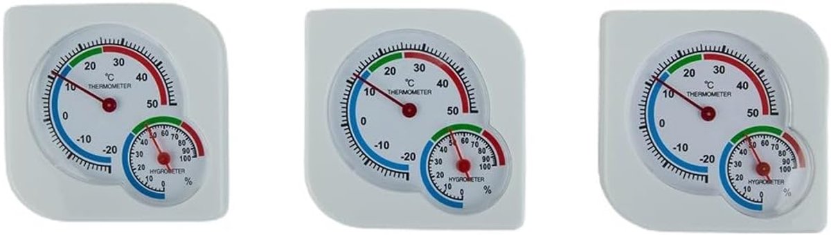 Klimaat Monitor - Temperatuur Vochtigheid Meter - Binnen Buiten Meten - Analoge Weergave Batterijvrij - 7.2 x 7.2 cm - Wit