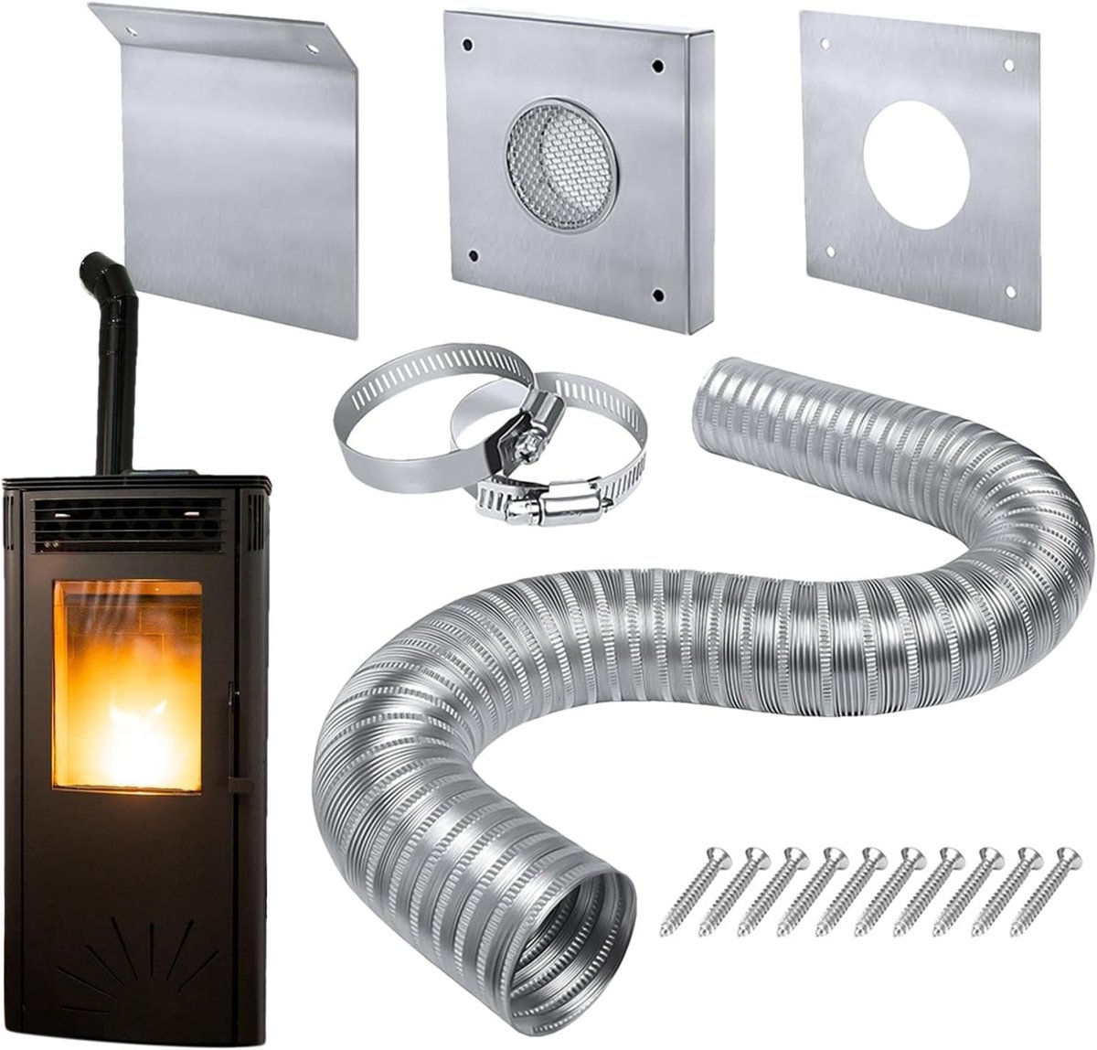 Pelletkachel Inlaatsysteem - Luchtinlaat Kit - Efficiënte Verwarming - Roestvrij Staal 304 - Tot 60 Inch