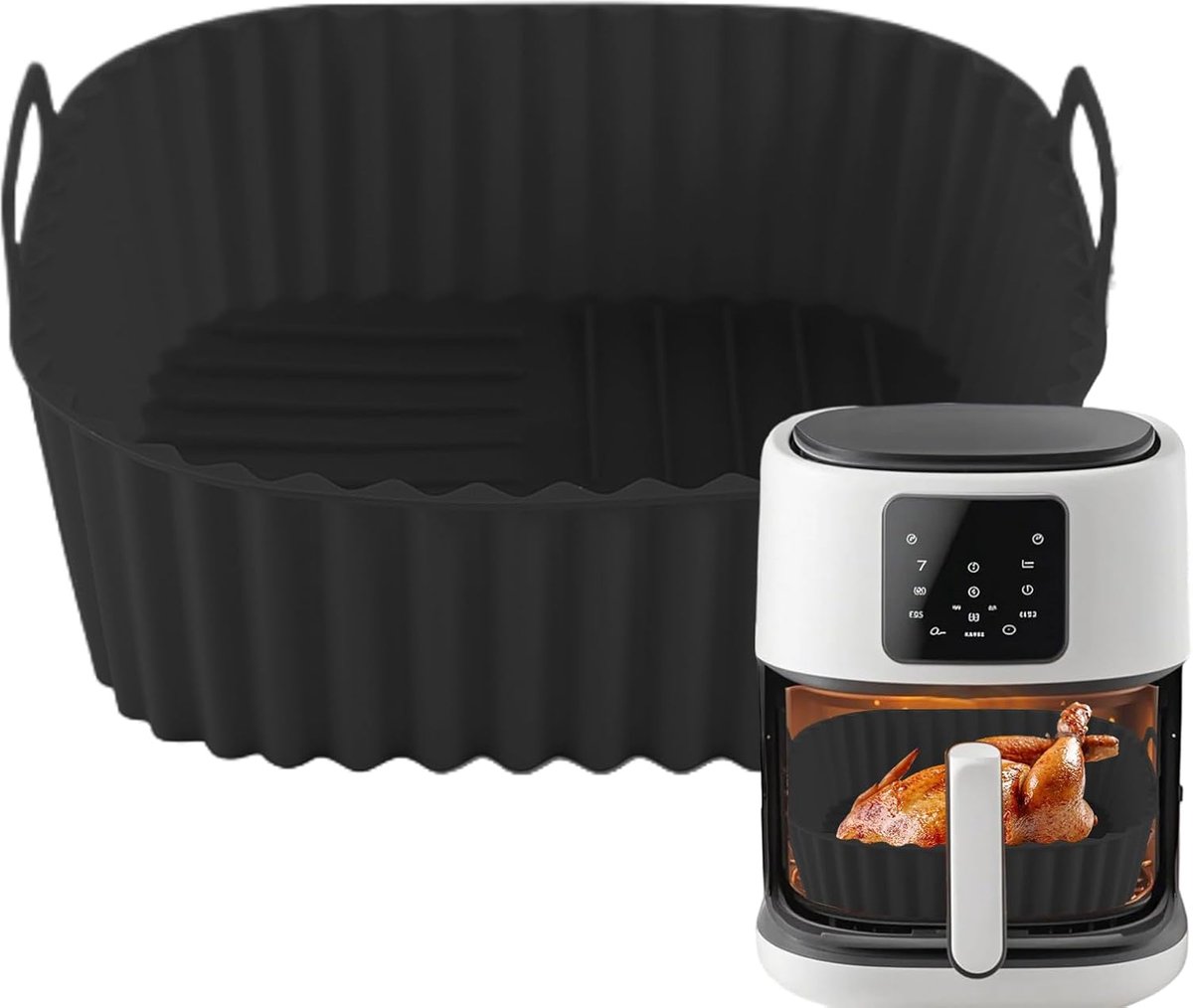 Siliconen Airfryer Mand Bakvorm Vierkant Bakken en Braden Hittebestendig Anti-aanbak 21x21 cm Zwart