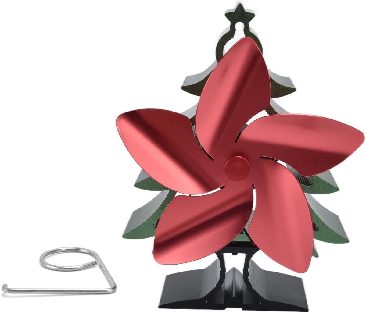 Haardventilator - Warmte Ventilator - Warmte Circulatie - 4 Bladen Stil - 18x13x10cm - Rood Groen