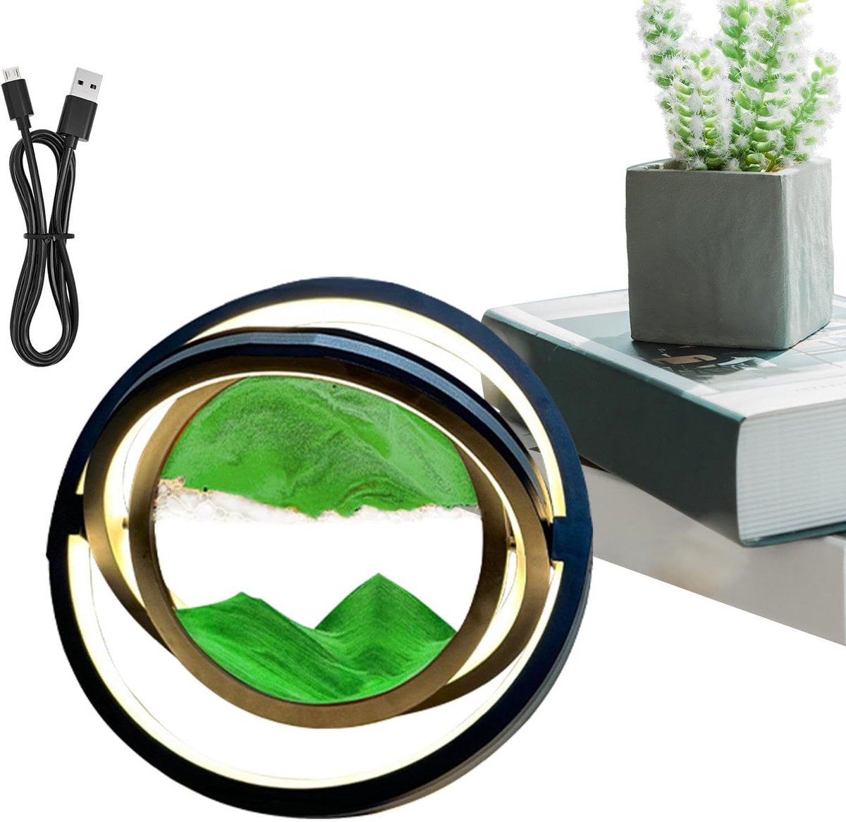Zandschilderlamp - Landschap Zandlamp - Ontspannend Decor - 360 graden draaibaar - 28.8 x 5 x 28.8 cm - Groen