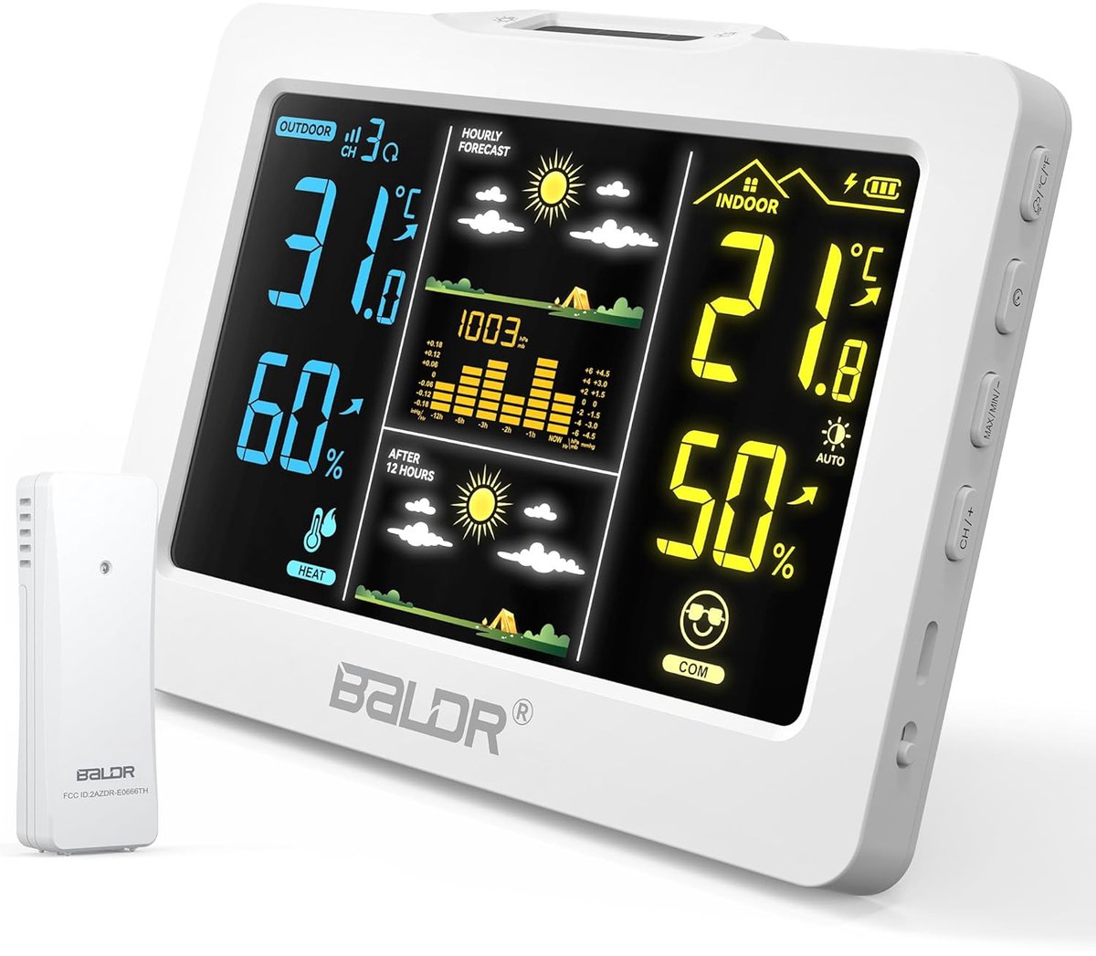 Draadloos weerstation - Weerdisplay thermometer - Binnen en buiten - Dubbele weersvoorspelling - Compact formaat - Wit