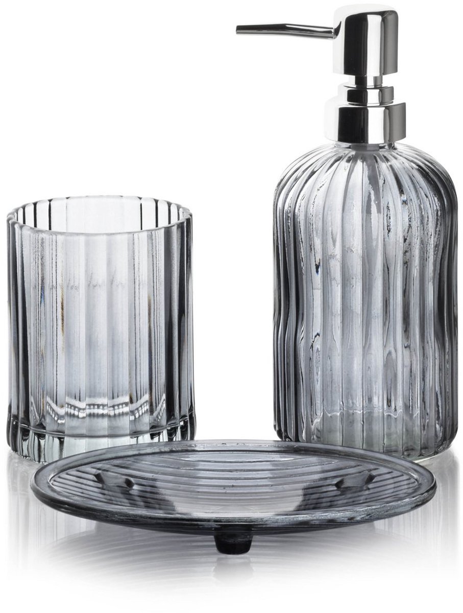 MONDEX - ARI GRIJS Bad kamer set - 400ml - Grijs transparant