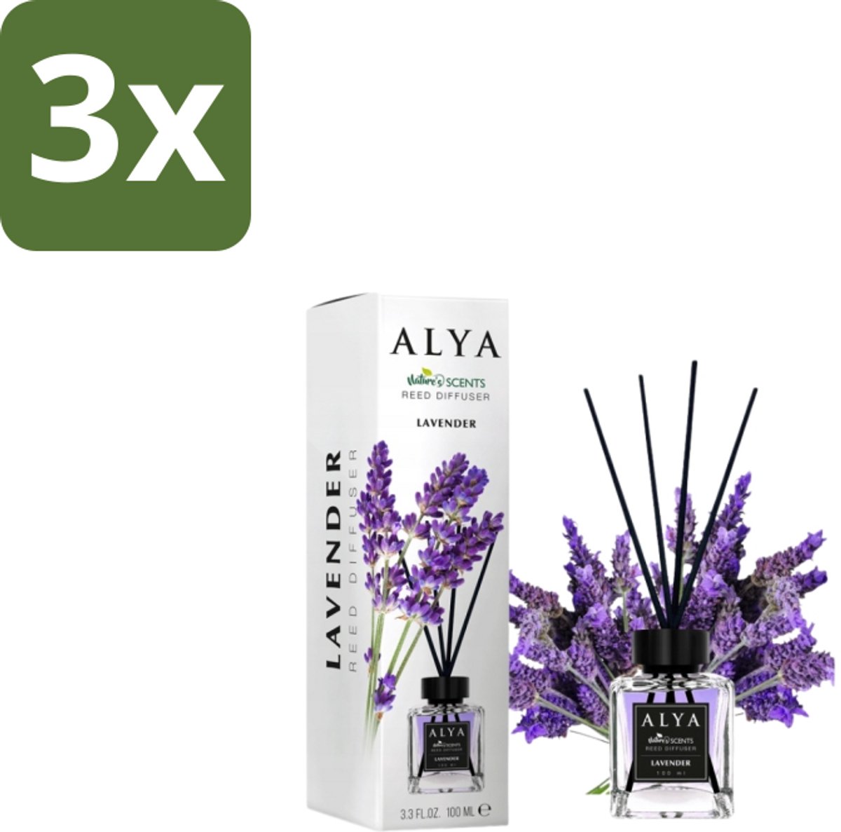 Alya – Reed Diffuser – Lavender – Interieurparfum - Bulkverpakking - 3 stuks