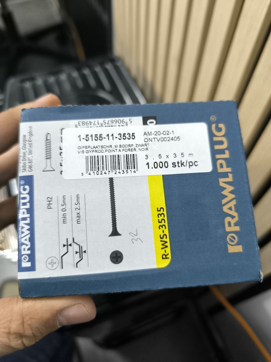 Gipsplaats schroeven m.boorp.zwart 3.5*35mm 1000 stuk