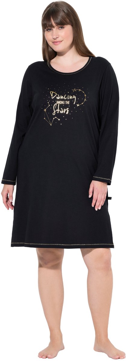Ulla Popken Dames - Bigshirts set van 2 ronde hals / V-hals lange mouwen - Zwart - Maat 46+
