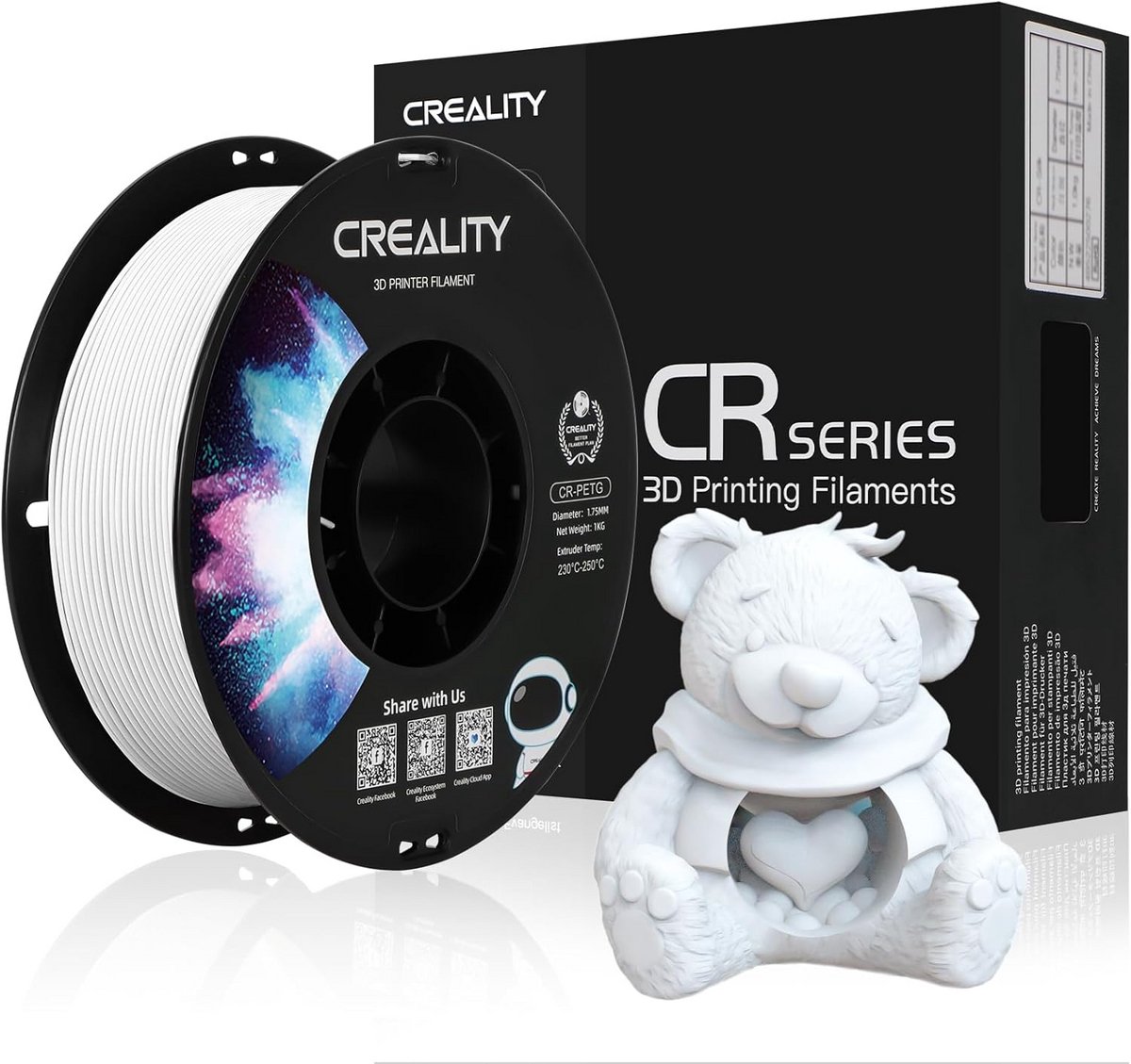 PETG 3D Printer Filament 1.75mm Wit 1kg - Sterk en Nauwkeurig zonder Knikken