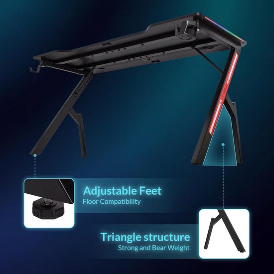 Groot Gamingbureau 160x60 cm met Koolstofvezel Buroblad - Ergonomisch Bureau met Accessoires — afbeelding 3