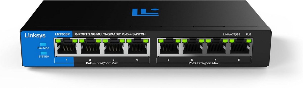 8-Poorts 2.5G Multi-Gig Unmanaged Switch met 180W PoE++ Ondersteuning