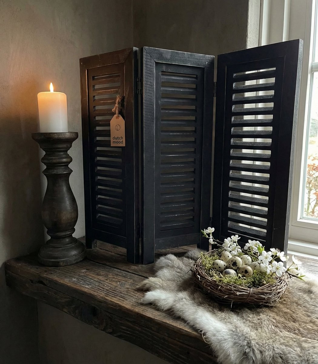 Dutch mood Raamshutter – Kamerscherm - 3 Luik - Hout - 50cm - Zwart