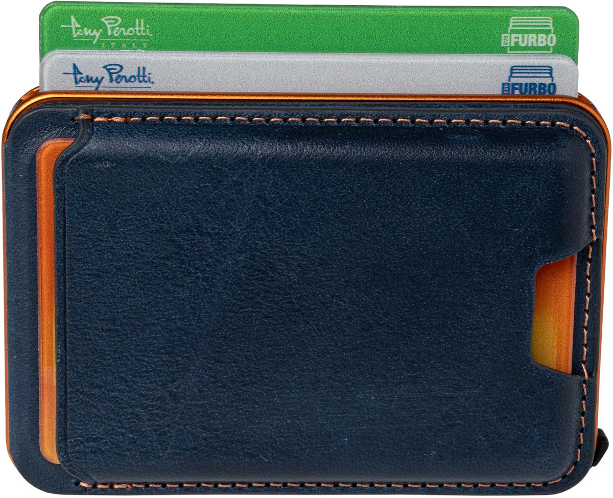 Tony Perotti Furbo EVO RFID leren Pasjeshouder rmet Magsafe en Standaard - Blauw/Oranje