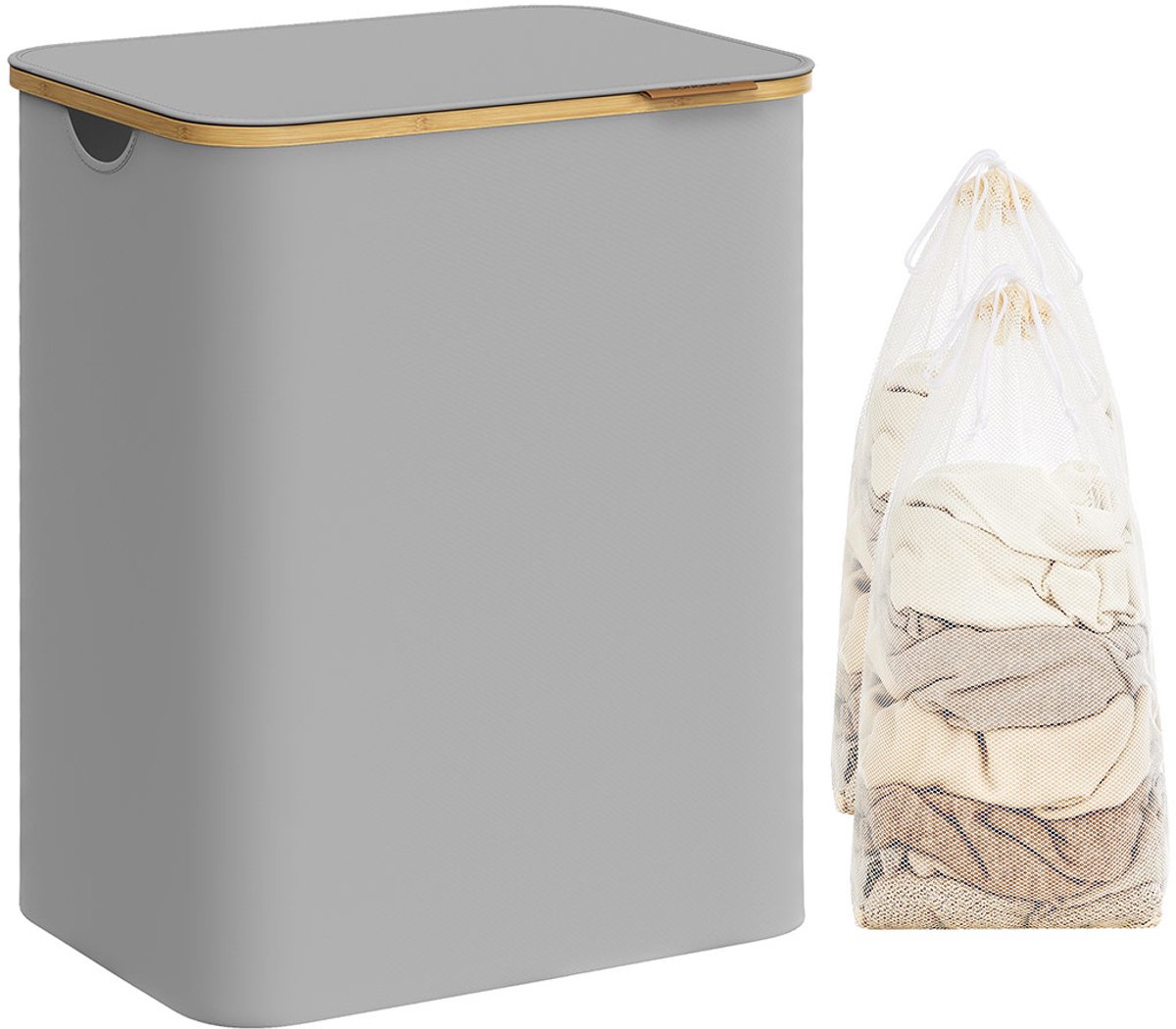 Wasmand – Oxford-stof – Inktzwart – 3 vakken met deksel en uitneembare mesh-voering, 150 liter