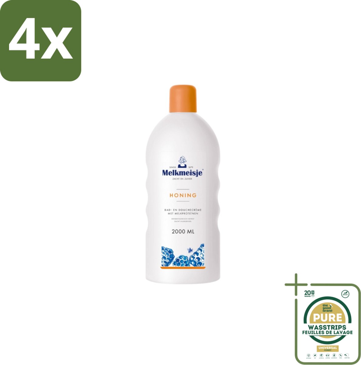 Melkmeisje Bad en Douche Crème Honing 2000 ml - Voordeelverpakking - 4 stuks - Honing crème - Huid verzorging