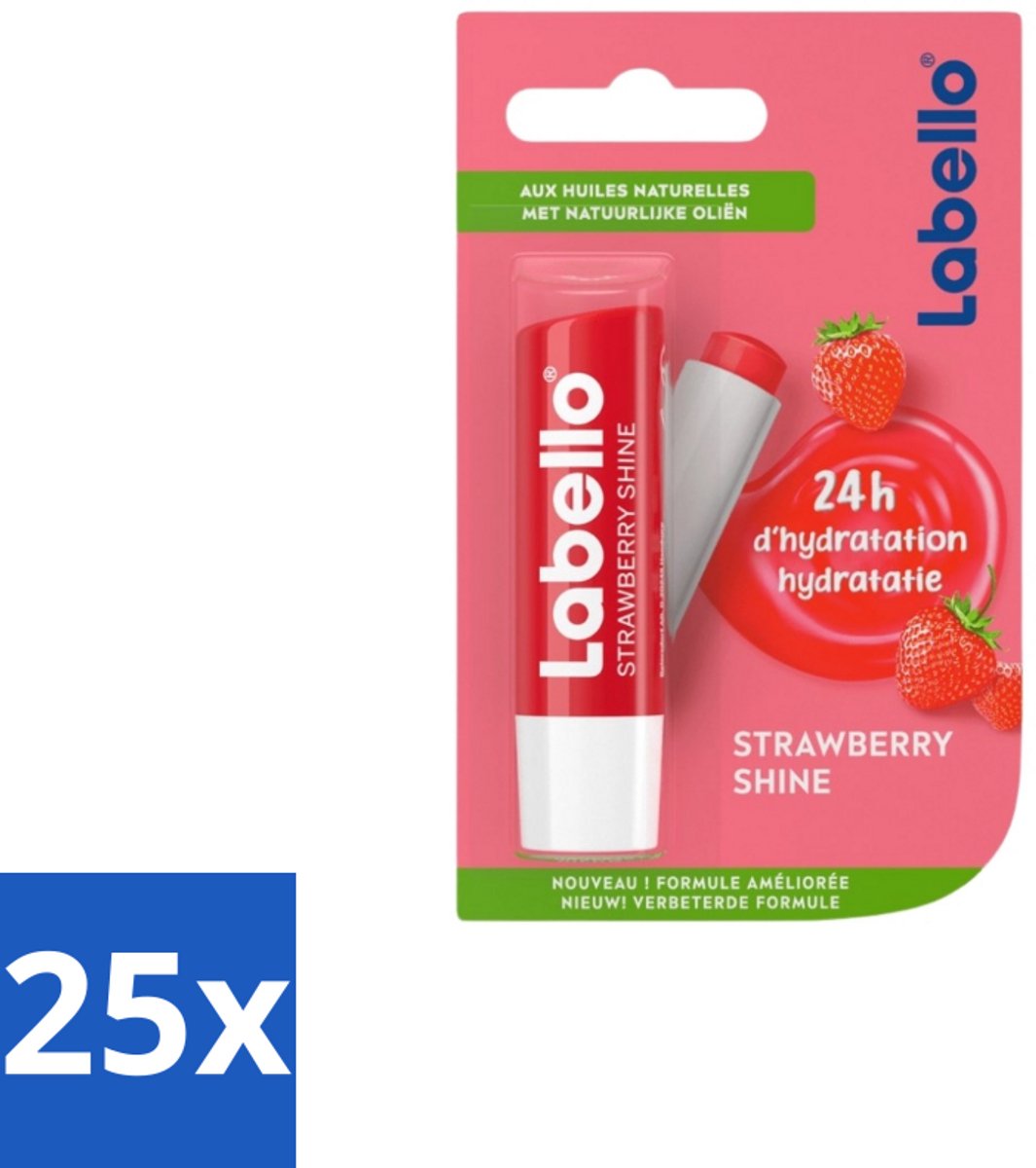 25 x Labello – Lippenbalsem – Strawberry Shine - Lippenbalsem - Aardbeien - Glans - Hydratatie - Verzorging