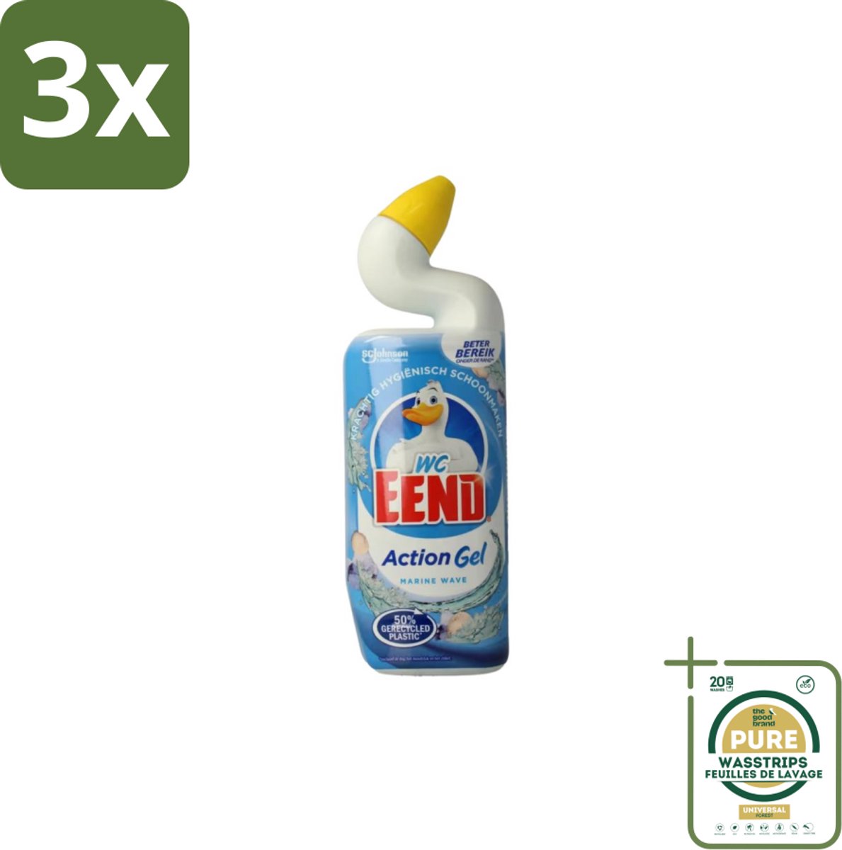 3 x WC Eend Toiletreiniger Marine Wave 750 ml - Grootverpakking - Toiletreiniger - Reinigen Toilet - Kalkaanslag Verwijderen - Fris Toilet - Oceaangeur