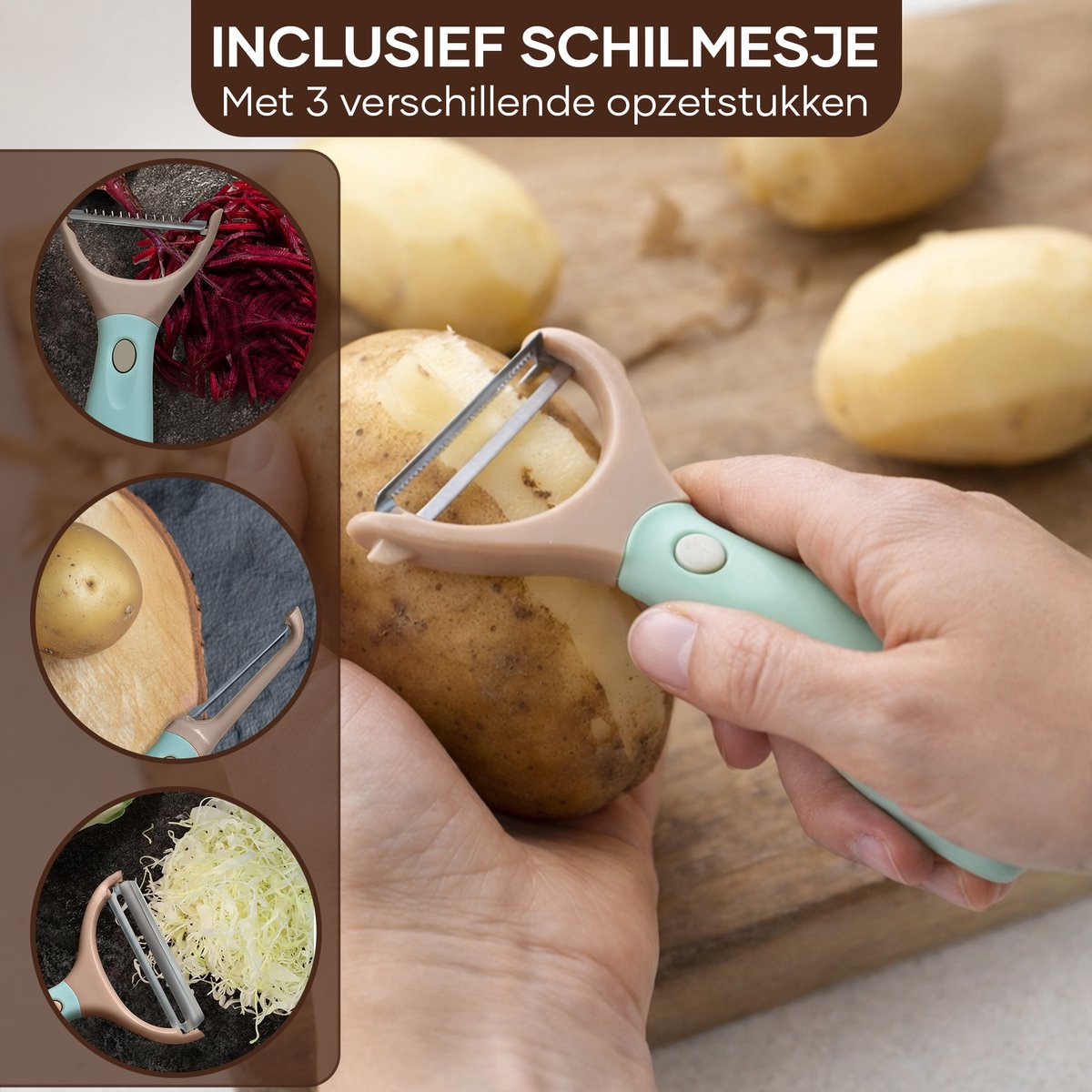 Aardappelpers, roestvrij staal, aardappelpers voor aardappelpuree, groentepap, met 3 gaten, ergonomisch design en siliconen handvat