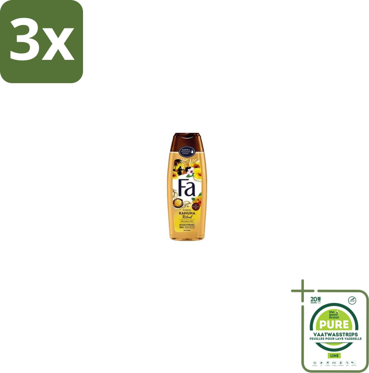 3 x Fa – Douchegel – Kahuna Ritual – 250 ml - Grootverpakking - Douchegel - Kukui Olie - Vegan Douchegel - Polynesiësche Wellness - Lomi Lomi Massage