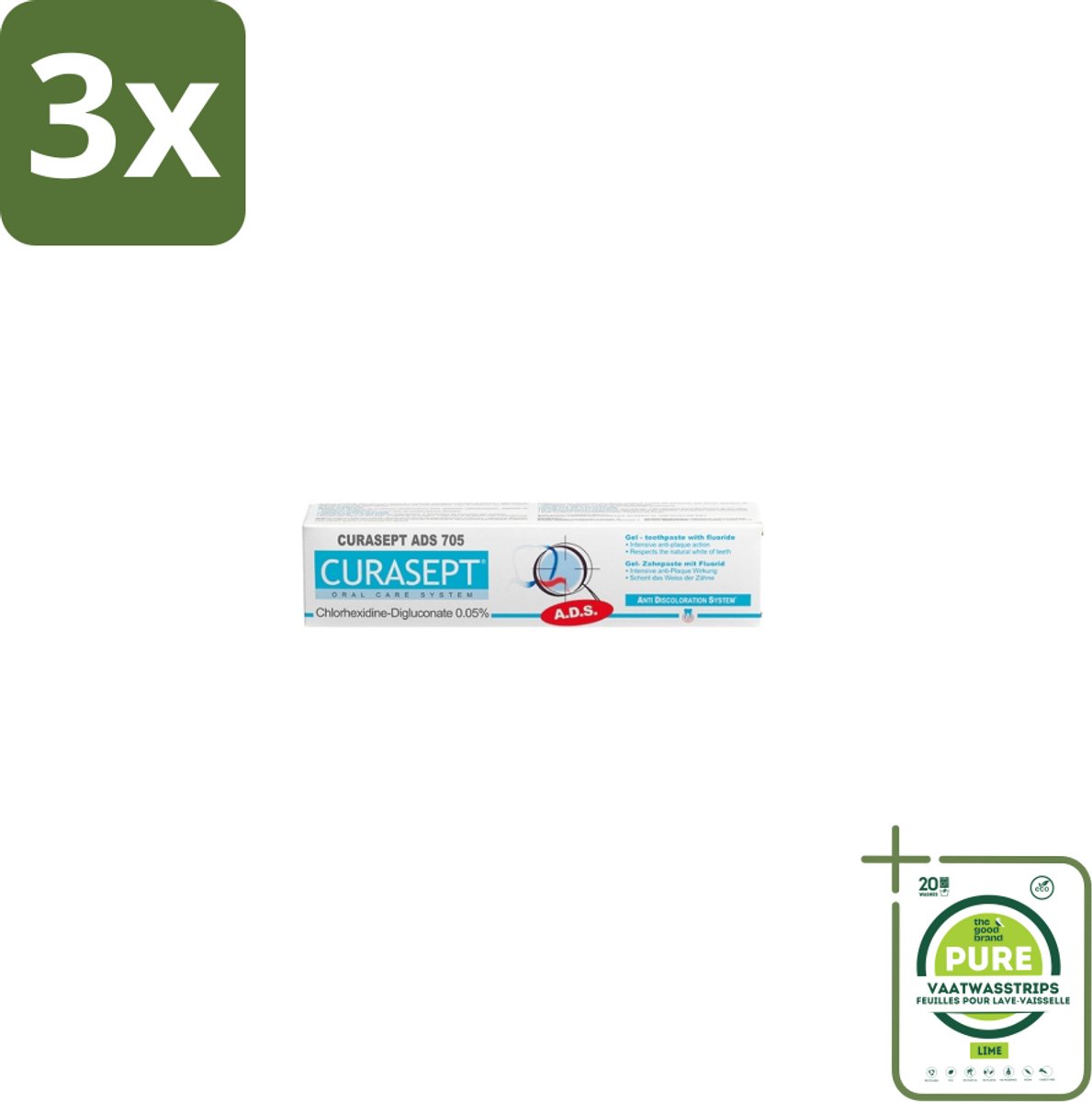 3 x Curasept – Tandpasta – ADS 705 CHX 0,05% – 75 ml - Grootverpakking - Tandpasta - Antibacteriële Tandpasta - Chloorhexidine - Tandvleesbescherming - Plaquevoorkomend