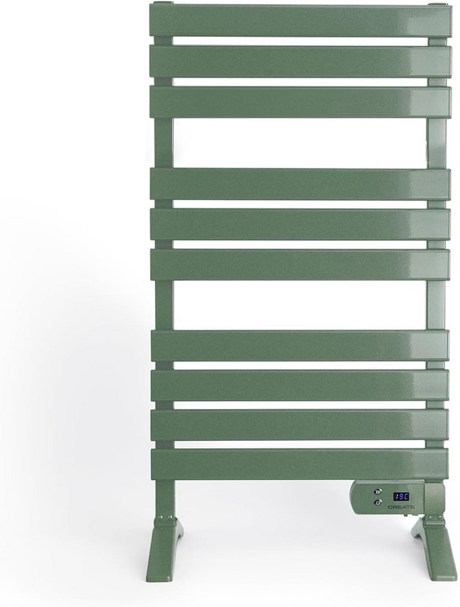 Elektrische Handdoekradiator Saliegroen 500W met Timer en Thermostaat - Vloer of Wandmontage