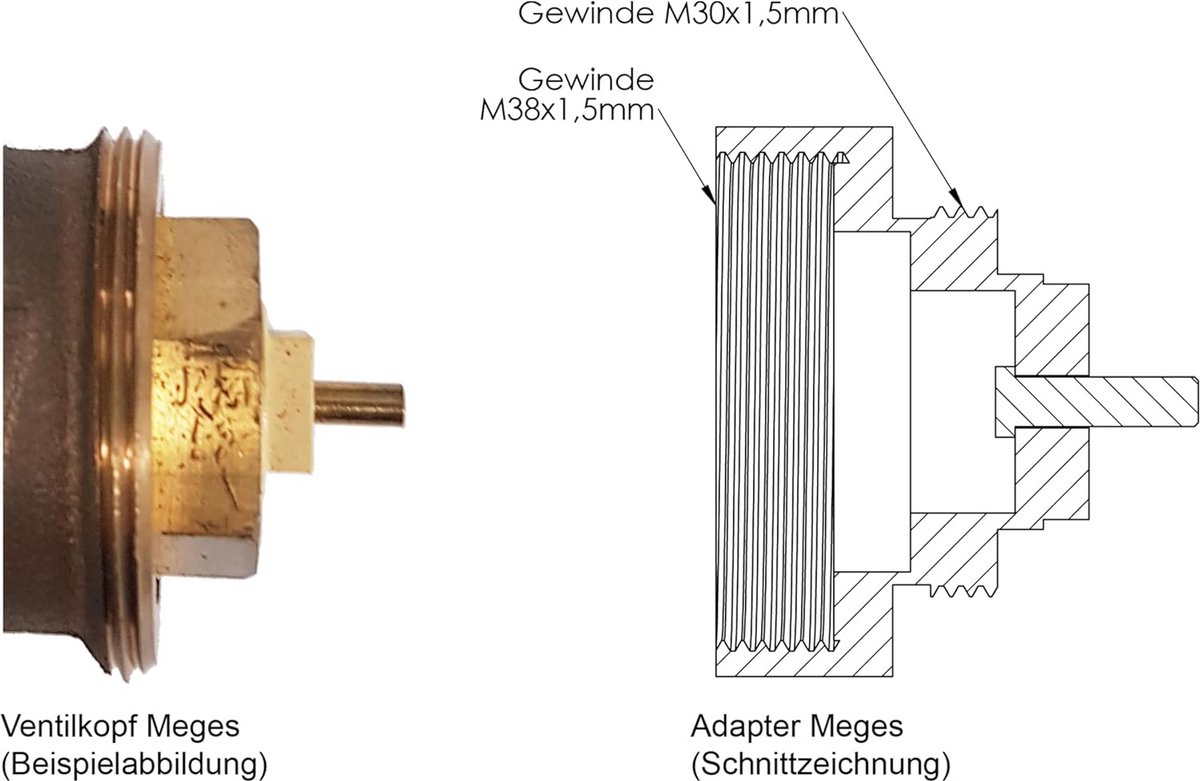 Metalen Adapter voor Radiatorkraan M38 naar M30 x 1,5 - Geschikt voor Elektronische Regelaars
