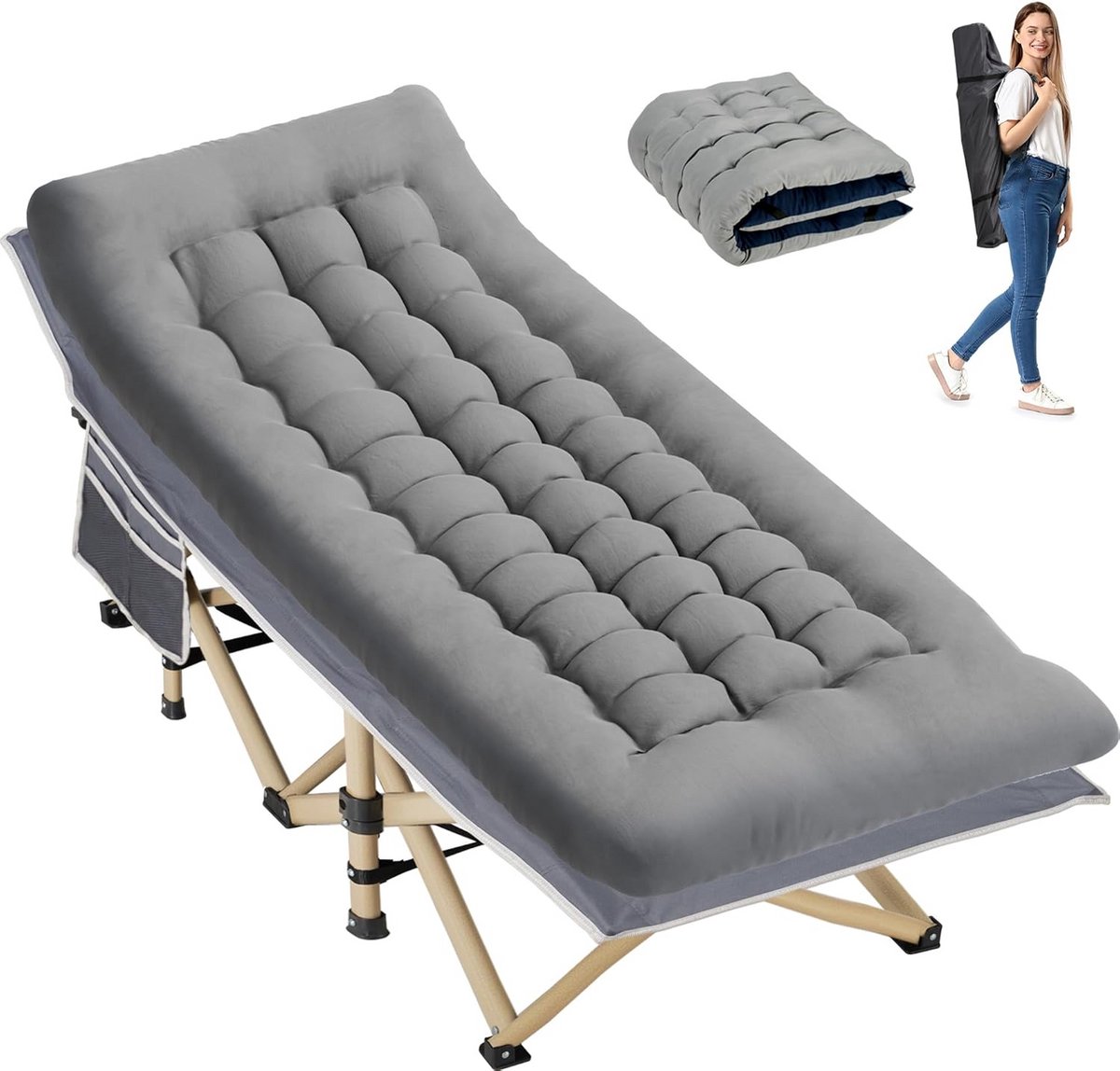 Opvouwbaar Campingbed met Ademend Matras voor Vakantie en Buitenactiviteiten
