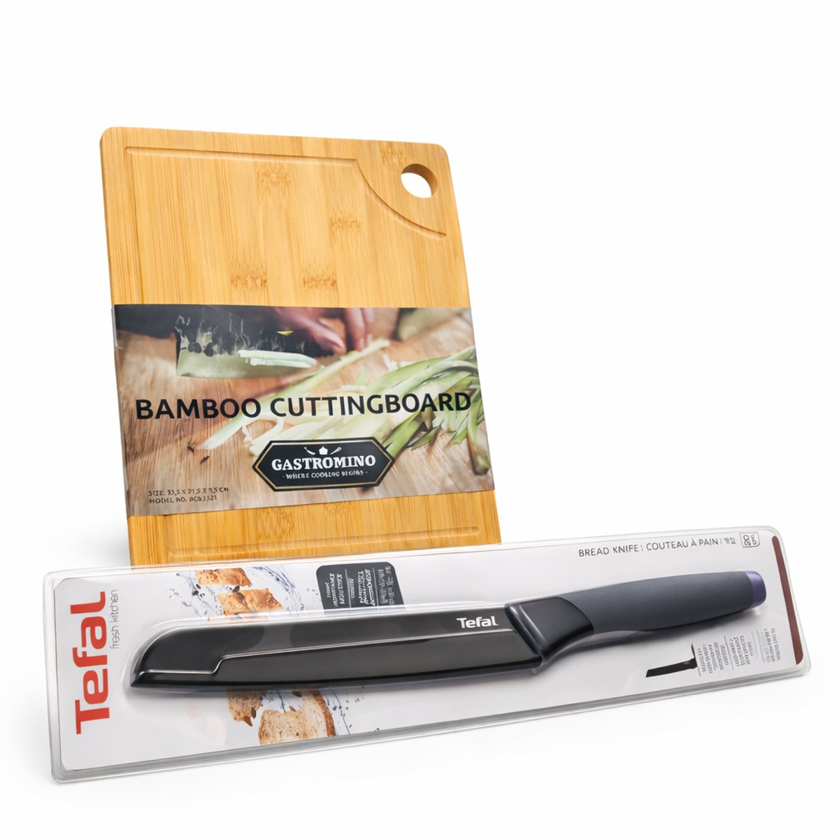 Tefal Broodmes 20,5 cm + Bamboe Snijplank 33,5 x 21,5 cm - Keukenset - 2 - delig