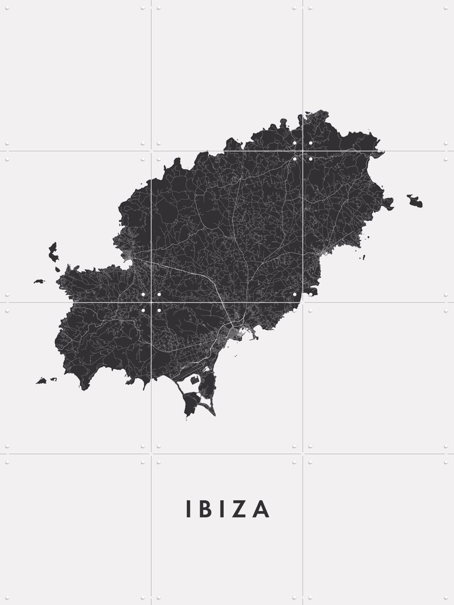 IXXI Ibiza Island Map, Kunst in Kaart - 60 x 80 cm - Gratis ophangtool - Grote wanddecoratie en posters - Grafisch Ontwerp, Digitale Kunst, Line art