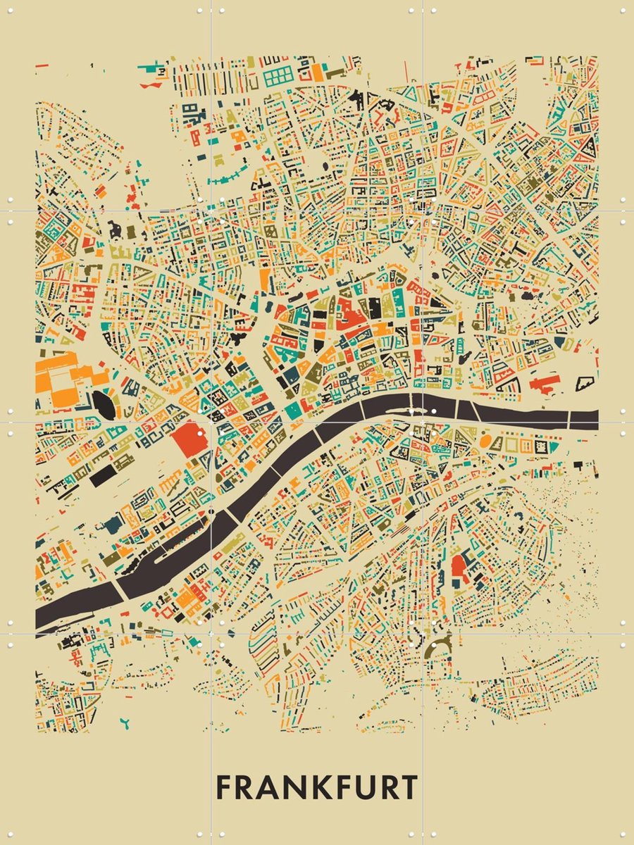 IXXI Frankfurt Mosaic Map, Kunst in Kaart - 60 x 80 cm - Gratis ophangtool - Grote wanddecoratie en posters - Grafisch Ontwerp, Illustraties, Digitale
