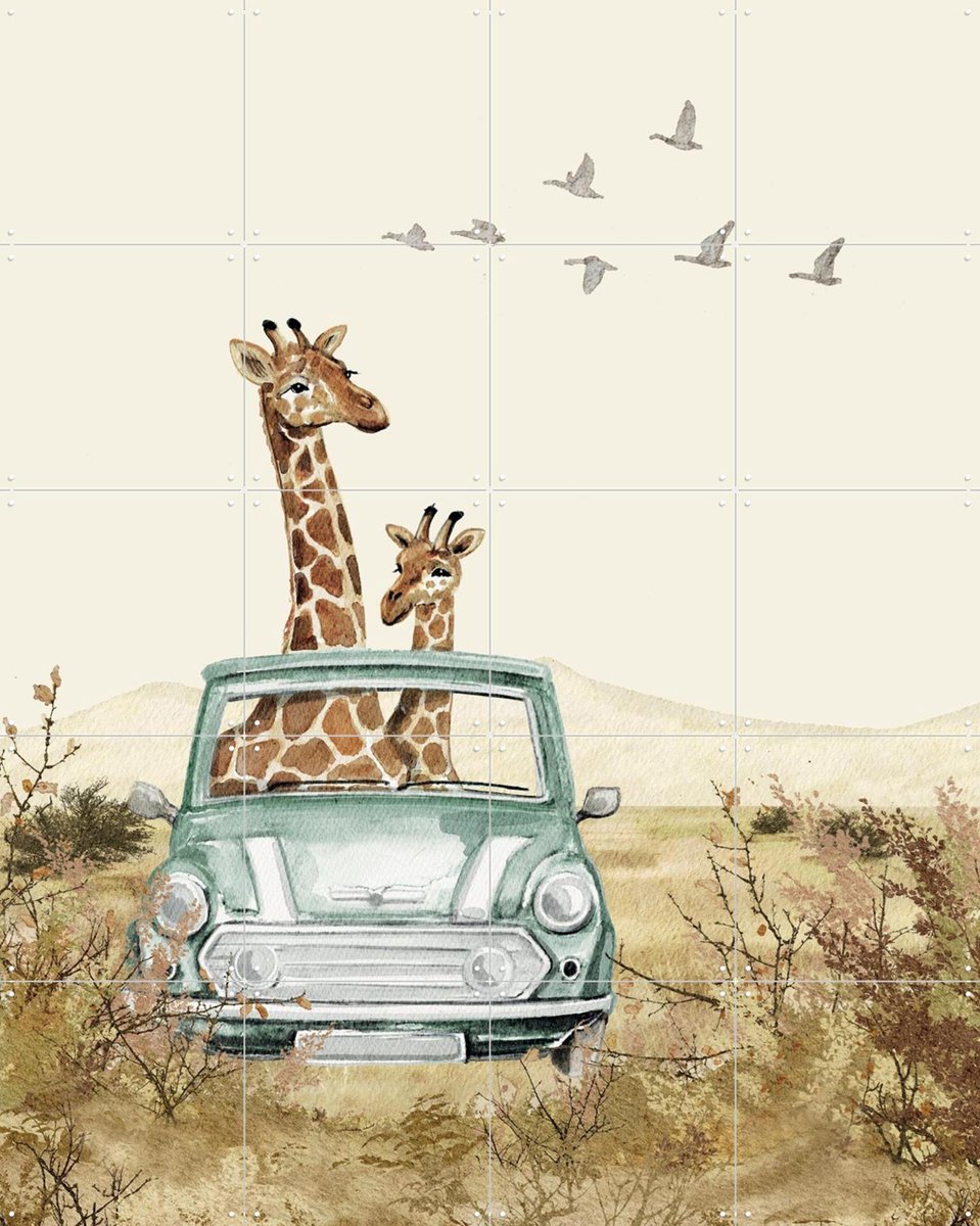 IXXI Mini Cooper - mint, Irene Jelier - 80 x 100 cm - Gratis ophangtool - Grote wanddecoratie en posters - Illustraties, Speels, Aquarel, Woonkamer
