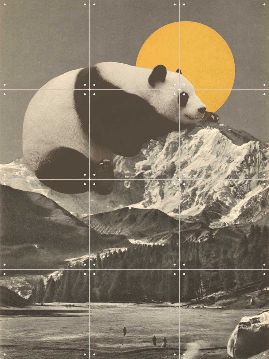 IXXI Giant Panda Nap, Florent Bodart - 60 x 80 cm - Gratis ophangtool - Grote wanddecoratie en posters - Collage, Surrealisme, Illustraties, Vintage