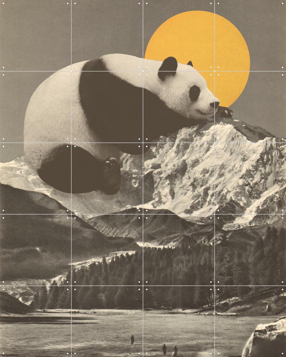 IXXI Giant Panda Nap, Florent Bodart - 80 x 100 cm - Gratis ophangtool - Grote wanddecoratie en posters - Collage, Surrealisme, Illustraties, Vintage