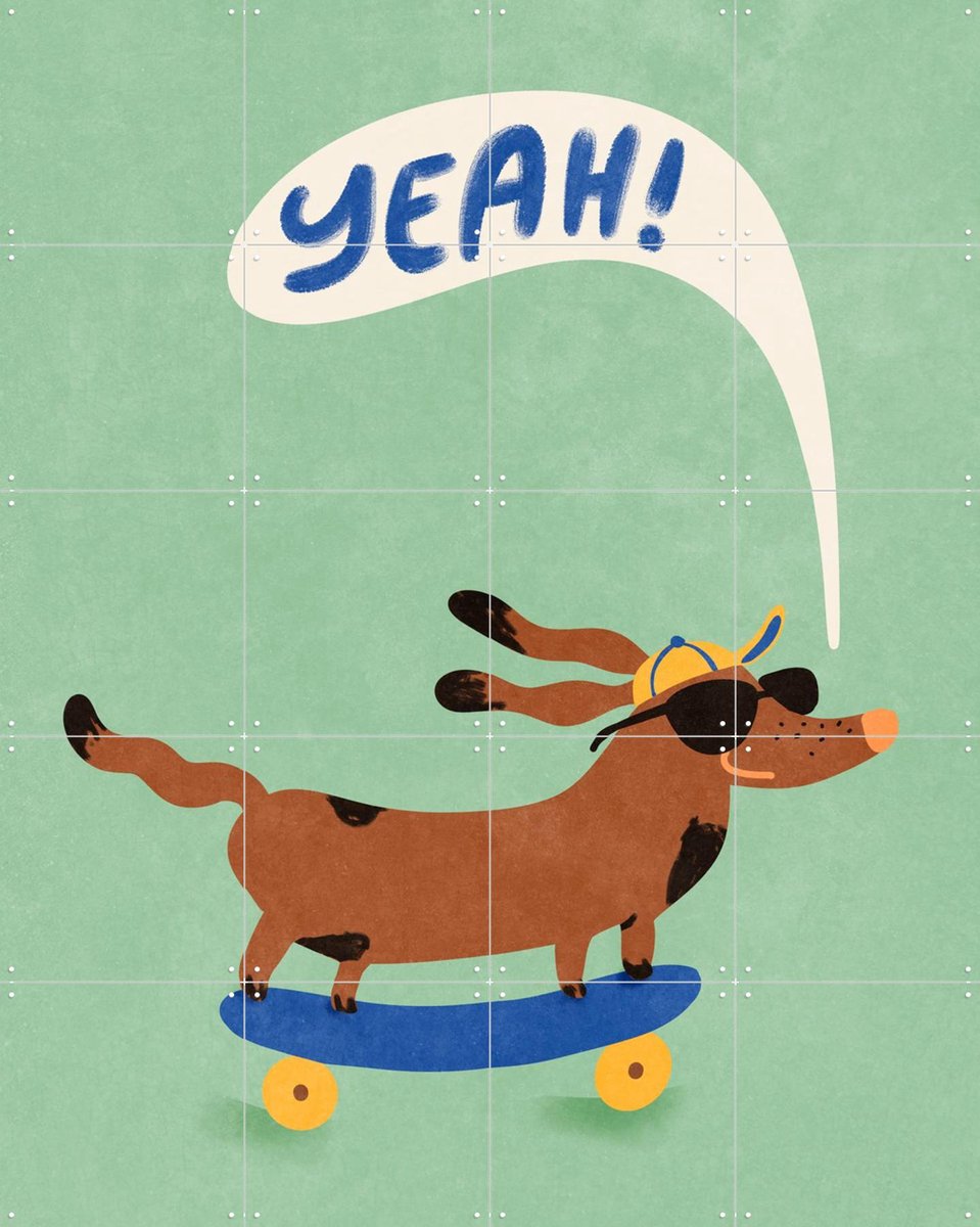 IXXI Cool Dog On Skateboard, Raissa Oltmanns - 80 x 100 cm - Gratis ophangtool - Grote wanddecoratie en posters - Illustraties, Speels, Kleurrijk