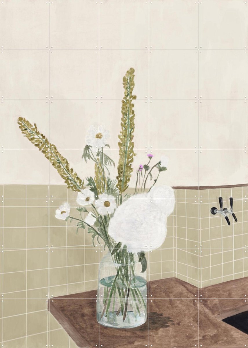 IXXI Vase with Flowers, Isabelle Vandeplassche - 100 x 140 cm - Gratis ophangtool - Grote wanddecoratie en posters - Aquarel, Illustraties, Woonkamer