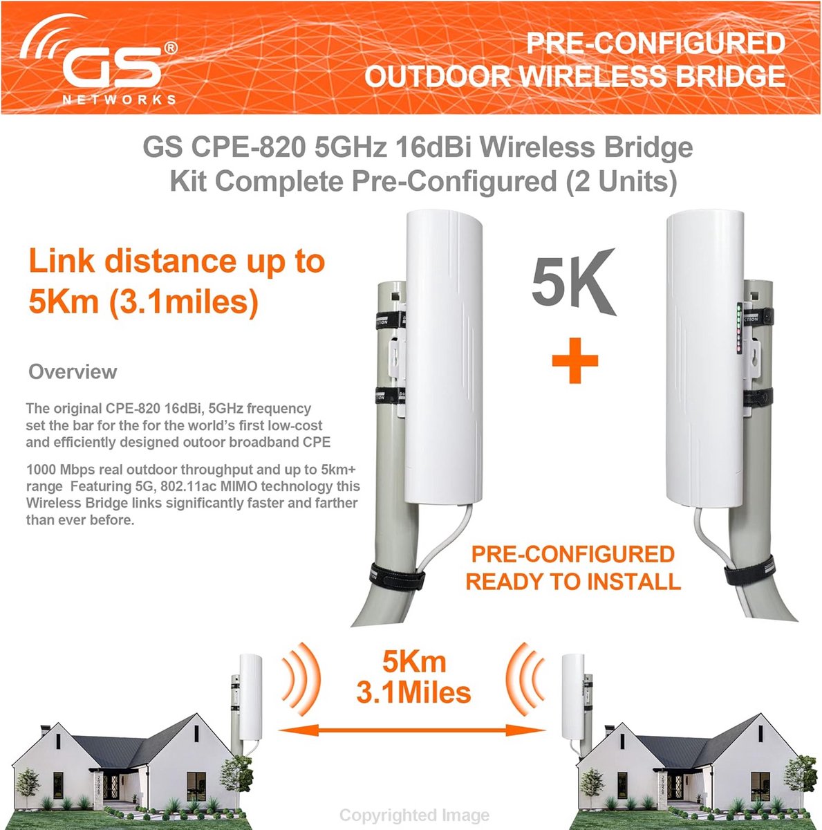 Draadloze Brug voor Buiten WiFi Point-to-Point - 5G P2P Netwerkverlenger 1000 Mbps tot 5 km (2 Stuks)