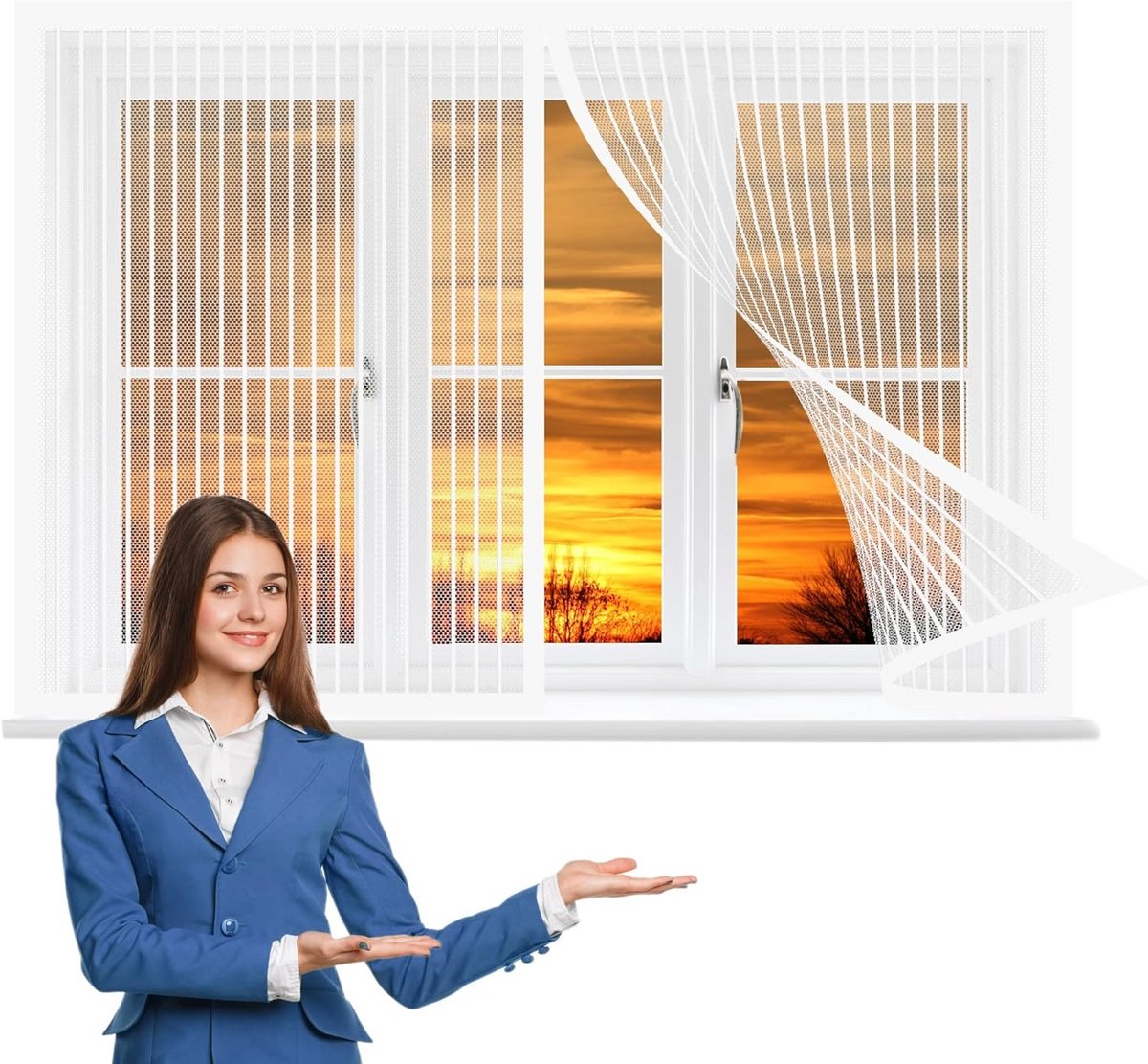 Vliegenhor Raamwit 145 x 65 cm Universeel Inclusief Bevestigingsmateriaal