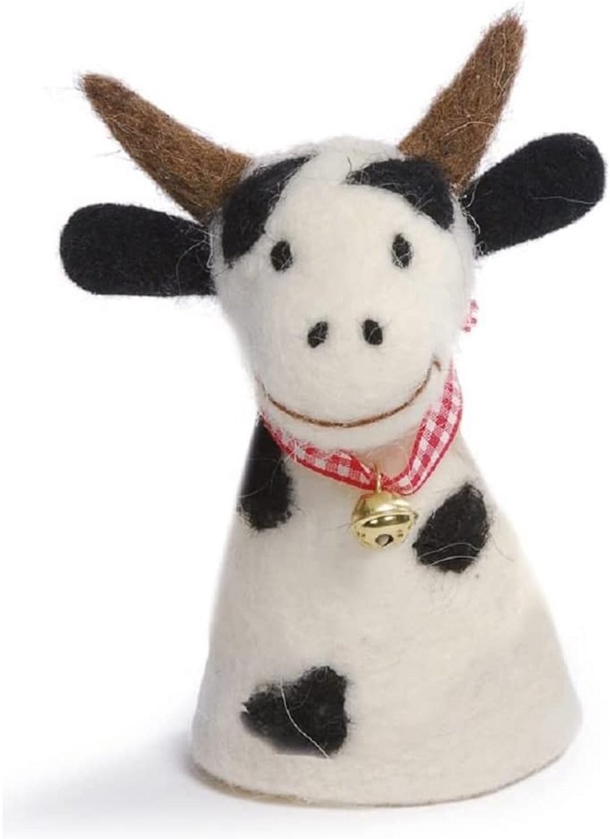 Decoratieve Eierwarmer Koe met Belletjes van Vilt - Schattig Tafelaccessoire