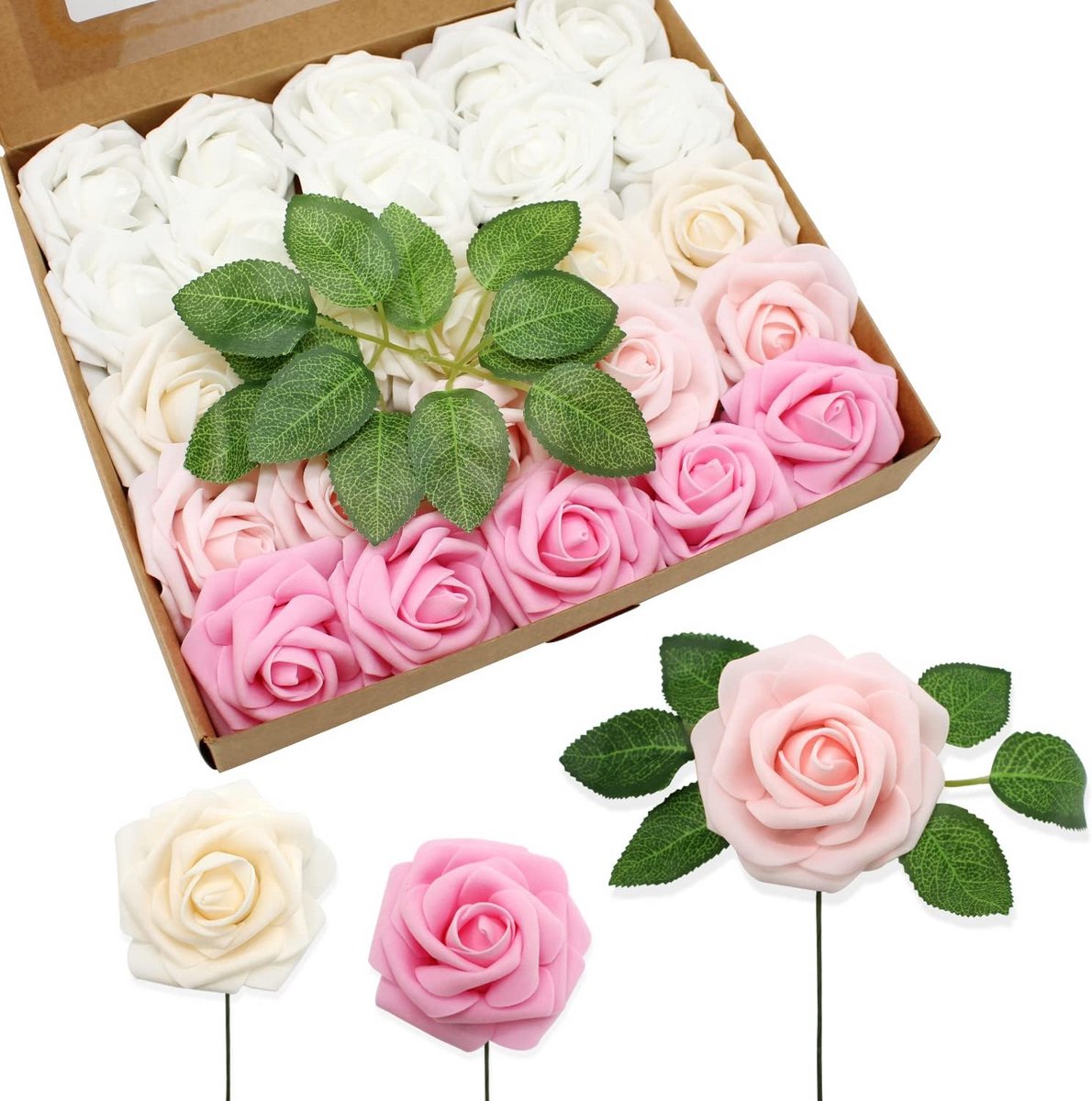 Kunstbloemen Rozen 25 Stuks Realistisch met Steel voor Bruidsboeketten en Decoratie