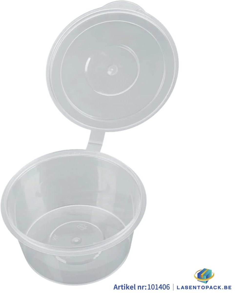 100x Sauscup met Vast Deksel PP 200 cc Transparant Covercup 8oz Ø95mm