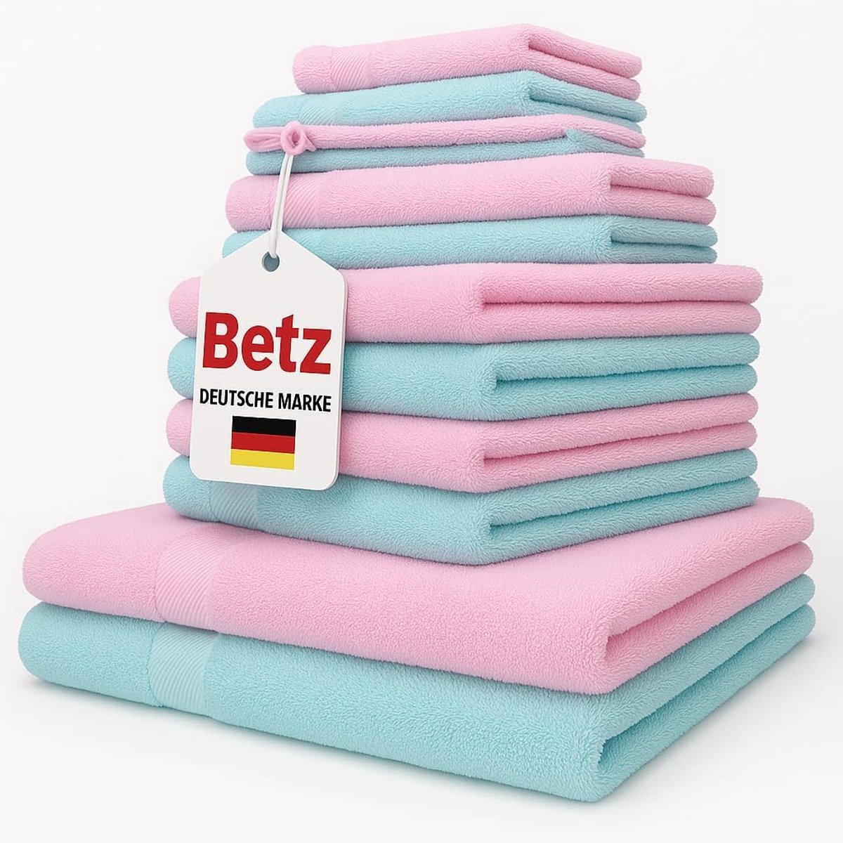 Luxe Badhanddoeken Set 12-Delig Katoen in Roze en Turquoise