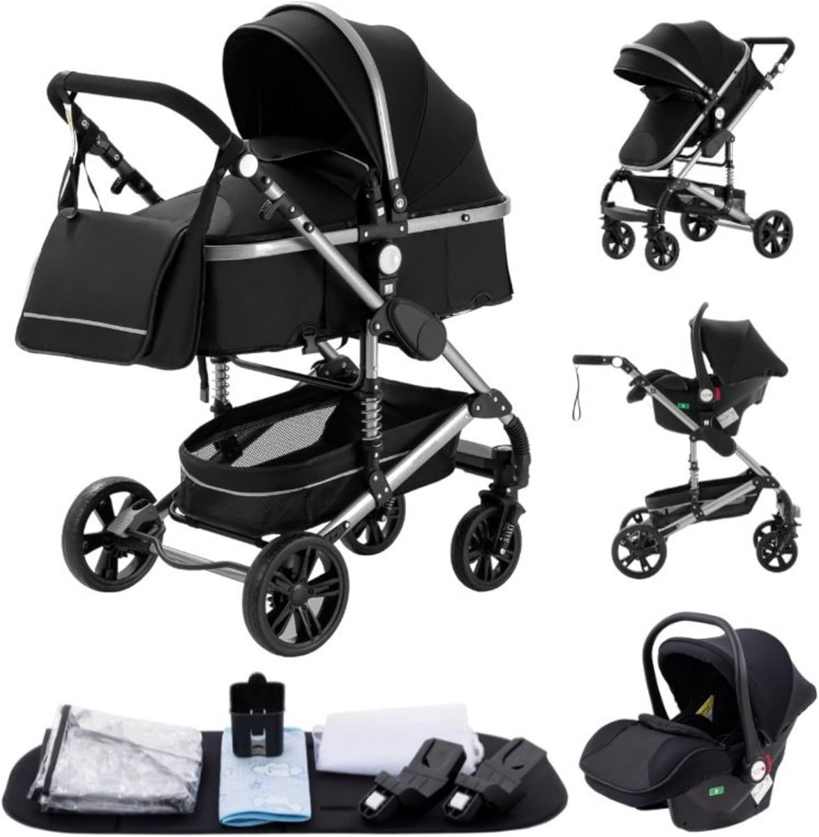 3-in-1 Kinderwagen Combiset - Comfortabele Driewieler met Hoge Zitpositie