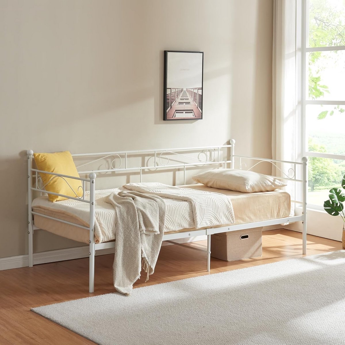Witte Metalen Slaapbank 1-persoons of 3-Zitsbank (200x90 cm)