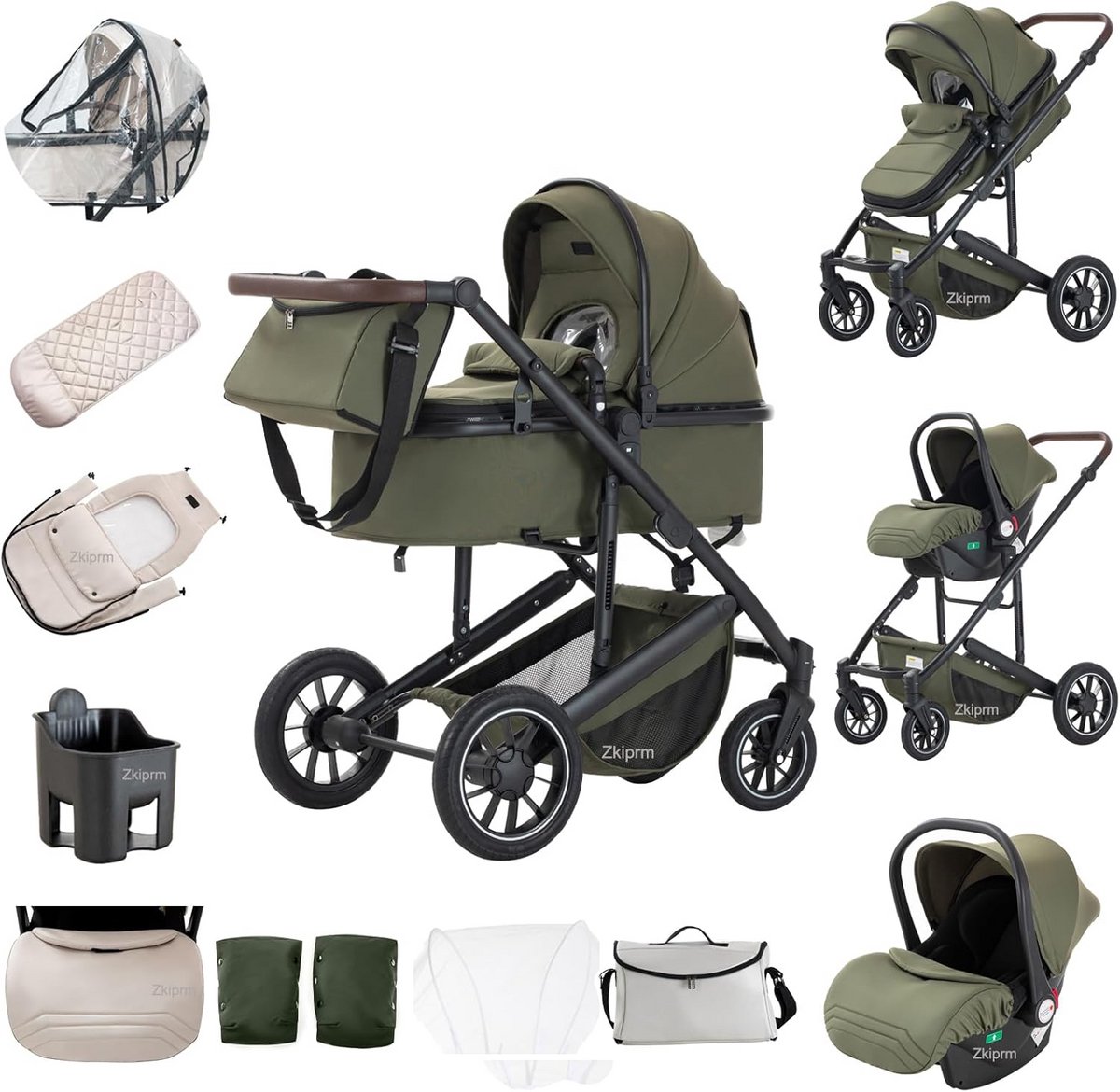 Compacte 3-in-1 Kinderwagen met Autostoel en Veerabsorptie