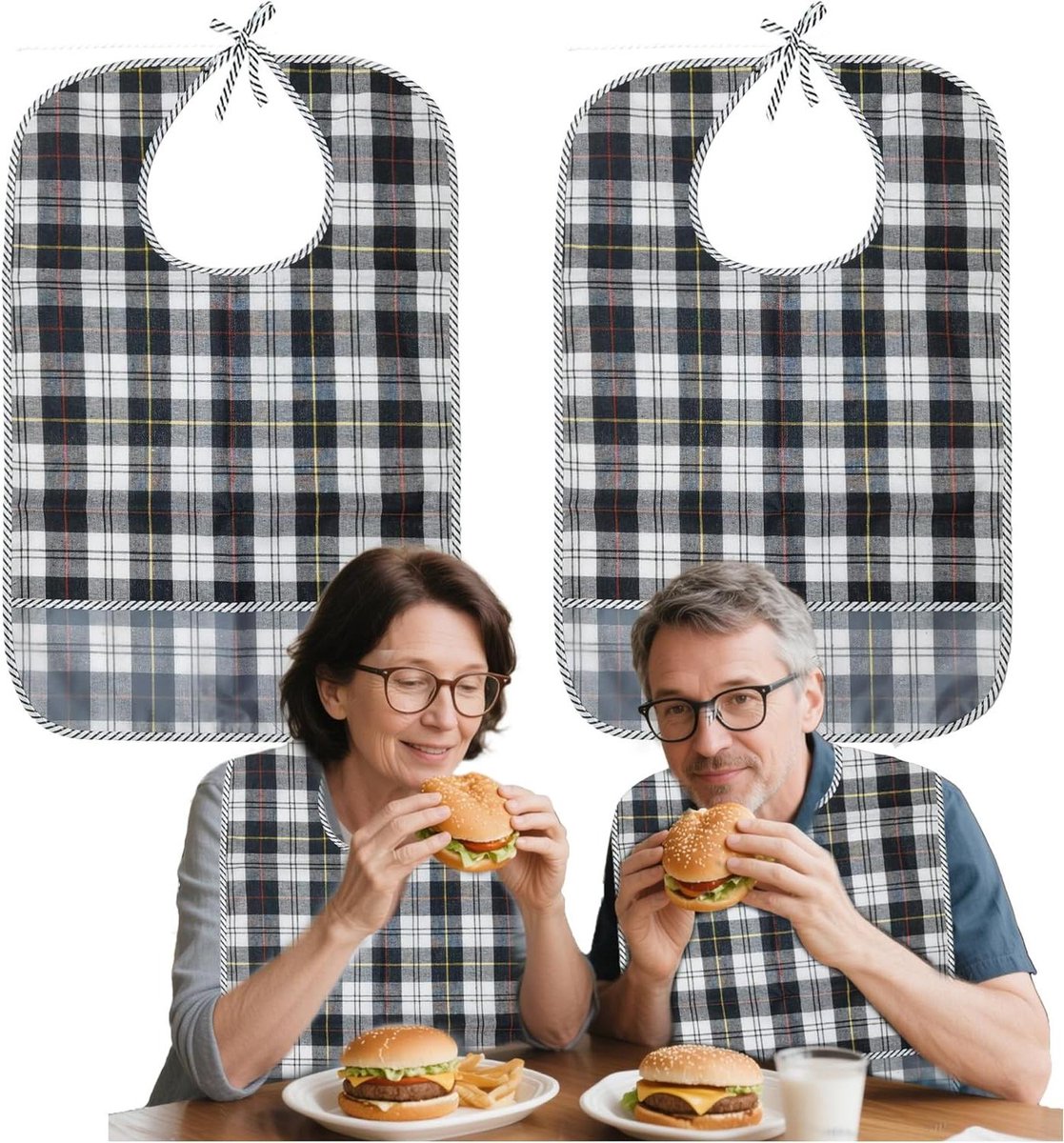 Slabbetjes set van 2 - Waterdichte slabbetjes voor volwassenen - Opvangzak - 58,5 x 38 cm