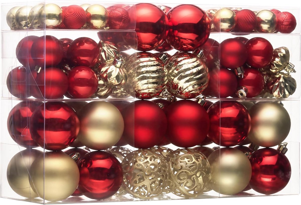 100 Stuks Kerstballen Roodgoud Set - Onbreekbare Kerstboomversiering Ornamenten – foto 7