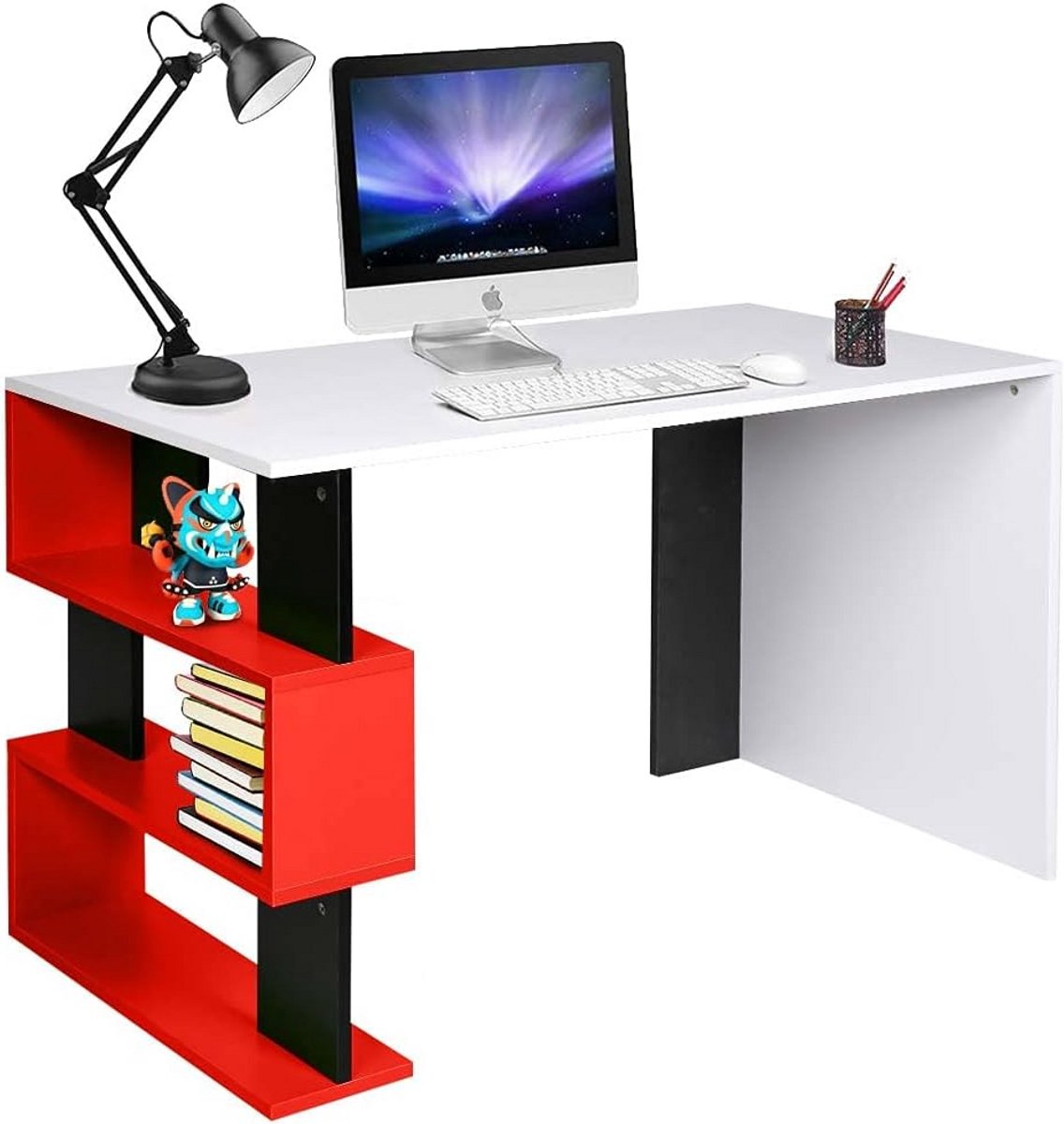 Bureau met Grote Boekenkast en Opbergruimte